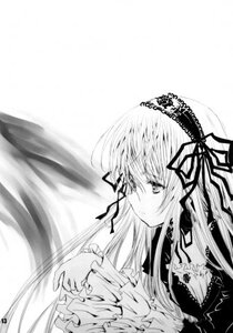 Rating: Safe Score: 0 Tags: 1girl dress frills greyscale hairband image long_hair long_sleeves monochrome profile ribbon simple_background solo suigintou upper_body very_long_hair white_background wings User: admin