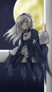 Rating: Safe Score: 0 Tags: 1girl dress frills full_moon hair_over_one_eye hairband image lolita_hairband long_hair long_sleeves looking_at_viewer moon night red_eyes silver_hair sky solo star_(sky) suigintou User: admin