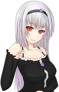 Rating: Safe Score: 0 Tags: 1girl bangs bare_shoulders breasts collarbone detached_sleeves dress flower hairband image long_hair long_sleeves looking_at_viewer red_eyes rose silver_hair simple_background smile solo striped striped_background suigintou upper_body vertical_stripes white_background User: admin