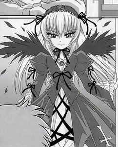 Rating: Safe Score: 0 Tags: 1girl dress feathers flower frills greyscale hairband image long_hair long_sleeves looking_at_viewer monochrome petals ribbon solo suigintou very_long_hair wings User: admin