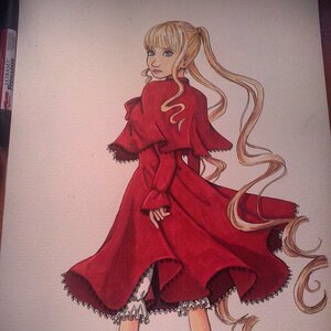 Rating: Safe Score: 0 Tags: 1girl blonde_hair bloomers capelet dress image long_hair looking_back ponytail red_capelet red_dress shinku solo standing underwear User: admin