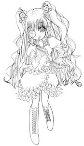 Rating: Safe Score: 0 Tags: 1girl boots cross-laced_footwear dress greyscale hair_ornament image kirakishou lineart long_hair monochrome solo striped two_side_up very_long_hair User: admin