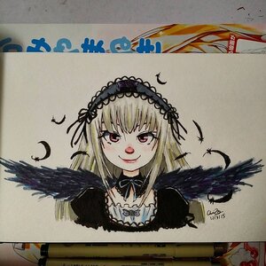 Rating: Safe Score: 0 Tags: 1girl artist_name bird black_feathers black_ribbon black_wings dress feathered_wings feathers frills hairband image lolita_hairband long_hair looking_at_viewer photo red_eyes ribbon signature smile solo suigintou tongue tongue_out traditional_media upper_body wings User: admin