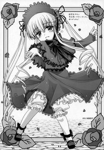 Rating: Safe Score: 0 Tags: 1girl bloomers blush dress flower frills greyscale image long_hair long_sleeves looking_at_viewer monochrome petals rose shinku solo standing suigintou twintails underwear User: admin