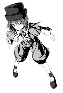 Rating: Safe Score: 0 Tags: 1girl capelet from_above full_body greyscale hat image long_sleeves looking_at_viewer monochrome nagae_iku ribbon shoes short_hair smile solo souseiseki striped striped_background User: admin