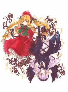 Rating: Safe Score: 0 Tags: 2girls black_wings blonde_hair bonnet bow dress flower frills hairband image long_hair long_sleeves looking_at_viewer multiple_girls pair red_dress red_eyes rose shinku suigintou twintails very_long_hair wings User: admin