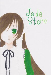 Rating: Safe Score: 0 Tags: 1girl bangs black_ribbon blush brown_hair dress green_dress green_eyes hair_over_one_eye image long_hair long_sleeves looking_at_viewer ribbon simple_background solo striped suiseiseki upper_body vertical_stripes white_background User: admin