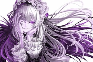Rating: Safe Score: 0 Tags: 1girl dress flower frills hairband hands_on_own_cheeks hands_on_own_face image long_hair long_sleeves looking_at_viewer rose smile solo suigintou very_long_hair User: admin