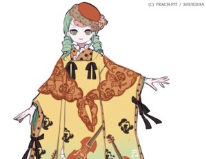 Rating: Safe Score: 0 Tags: 1girl drill_hair full_body green_eyes green_hair hat image japanese_clothes kanaria kimono long_sleeves looking_at_viewer open_mouth simple_background smile solo standing twin_drills white_background wide_sleeves User: admin