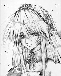 Rating: Safe Score: 0 Tags: 1girl closed_mouth greyscale hairband image long_hair looking_at_viewer millipen_(medium) monochrome ribbon solo suigintou traditional_media upper_body User: admin