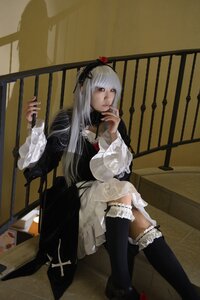 Rating: Safe Score: 0 Tags: 1girl black_legwear dress frills gothic_lolita lace lips lolita_fashion long_hair nail_polish sitting solo suigintou thighhighs User: admin