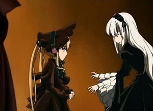 Rating: Safe Score: 0 Tags: 2girls black_dress black_ribbon blonde_hair bonnet dress frilled_sleeves frills hairband image lolita_hairband long_hair long_sleeves looking_at_another multiple_girls pair shinku silver_hair standing suigintou very_long_hair wings User: admin