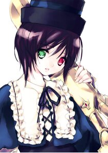 Rating: Safe Score: 0 Tags: 1girl auto_tagged bangs brown_hair frills green_eyes hat heterochromia highres holding image iwaku long_sleeves looking_at_viewer red_eyes ribbon rozen_maiden scissors short_hair simple_background solo souseiseki top_hat upper_body white_background User: admin