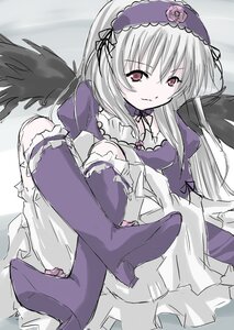 Rating: Safe Score: 0 Tags: 1girl black_wings boots dress frills hairband high_heel_boots image long_hair long_sleeves looking_at_viewer rose silver_hair solo suigintou thighhighs wings User: admin