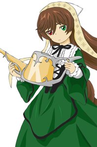 Rating: Safe Score: 0 Tags: 1girl black_ribbon brown_hair dress frills green_dress green_eyes heterochromia image long_hair long_sleeves looking_at_viewer red_eyes ribbon simple_background solo striped suiseiseki very_long_hair watering_can white_background User: admin