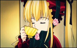 Rating: Safe Score: 0 Tags: 1girl auto_tagged black_border blonde_hair bonnet bow closed_eyes cup drinking flower image letterboxed long_hair pink_flower pink_rose rose shinku solo teacup twintails User: admin