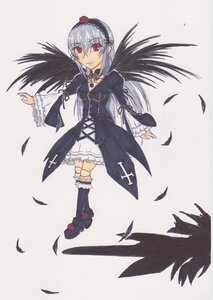 Rating: Safe Score: 0 Tags: 1girl black_feathers black_wings boots dress feathered_wings feathers frills full_body hairband image long_sleeves looking_at_viewer red_eyes ribbon silver_hair solo standing suigintou wings User: admin