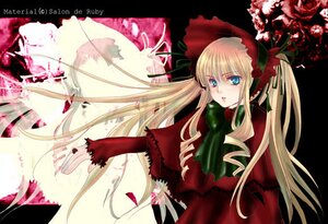 Rating: Safe Score: 0 Tags: 1girl blonde_hair blue_eyes bow bowtie capelet dress flower green_bow green_neckwear image long_hair long_sleeves looking_at_viewer red_dress shinku solo twintails very_long_hair User: admin