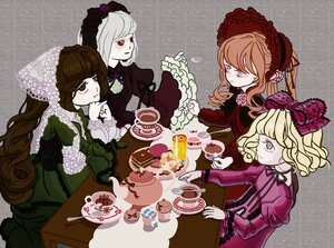 Rating: Safe Score: 0 Tags: 4girls auto_tagged blonde_hair blue_eyes bonnet bow brown_hair cup dress flower food frills hat image long_hair multiple multiple_girls pink_bow red_eyes silver_hair table tagme tea User: admin