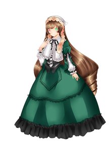 Rating: Safe Score: 0 Tags: 1girl black_ribbon brown_hair corset dress drill_hair frills green_dress green_eyes heterochromia image long_hair long_sleeves looking_at_viewer red_eyes ribbon simple_background solo suiseiseki very_long_hair white_background User: admin