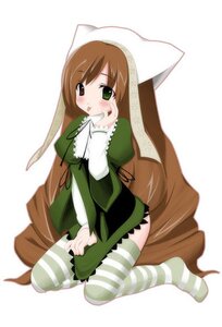 Rating: Safe Score: 0 Tags: 1girl blush brown_hair dress full_body green_dress green_eyes heterochromia image long_hair long_sleeves red_eyes simple_background solo striped striped_legwear suiseiseki thighhighs very_long_hair white_background User: admin