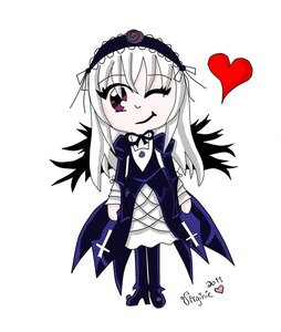 Rating: Safe Score: 0 Tags: 1girl auto_tagged bandages black_wings boots chibi dress flower full_body hairband heart image long_hair long_sleeves looking_at_viewer one_eye_closed rose silver_hair solo standing suigintou white_background wings User: admin