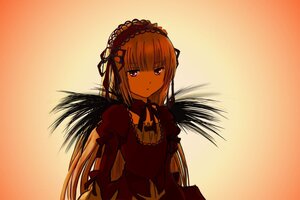 Rating: Safe Score: 0 Tags: 1girl bangs dress frilled_sleeves frills hairband image lolita_fashion long_hair long_sleeves looking_at_viewer orange_background purple_eyes red_dress solo suigintou upper_body User: admin