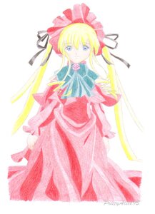 Rating: Safe Score: 0 Tags: 1girl blonde_hair blue_eyes bonnet bow bowtie dress flower green_bow image long_hair long_sleeves looking_at_viewer pink_rose red_dress rose shinku simple_background solo standing twintails very_long_hair white_background User: admin