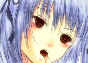 Rating: Safe Score: 0 Tags: 1girl blue_hair blush close-up eyebrows_visible_through_hair face finger_to_mouth image looking_at_viewer open_mouth red_eyes simple_background solo suigintou User: admin