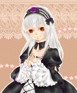 Rating: Safe Score: 0 Tags: 1girl detached_collar dress flower frilled_sleeves frills gothic_lolita hairband image lolita_fashion lolita_hairband long_hair long_sleeves looking_at_viewer red_eyes rose silver_hair solo star_(symbol) suigintou white_hair User: admin