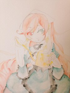 Rating: Safe Score: 0 Tags: 1girl dress expressionless frills green_eyes head_scarf heterochromia holding image long_hair long_sleeves pink_hair red_eyes simple_background solo suiseiseki traditional_media very_long_hair watercolor_(medium) User: admin