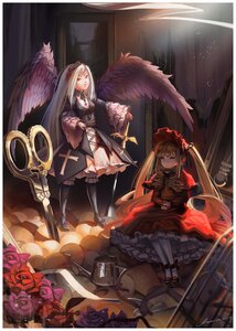 Rating: Safe Score: 0 Tags: 2girls angel_wings black_wings blonde_hair dress feathered_wings flower gothic_lolita hairband image lolita_fashion long_hair long_sleeves multiple_girls pair red_eyes red_flower red_rose rose shinku silver_hair sitting suigintou twintails weapon white_hair wings User: admin