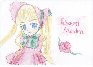 Rating: Safe Score: 0 Tags: 1girl blonde_hair blue_eyes bonnet bow bowtie dress flower green_bow image long_hair long_sleeves looking_at_viewer rose shinku sidelocks simple_background smile solo traditional_media watercolor_(medium) white_background User: admin