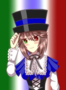 Rating: Safe Score: 0 Tags: 1girl blue_dress blush brown_hair dress frills green_eyes hat heterochromia image long_sleeves looking_at_viewer red_eyes ribbon short_hair smile solo souseiseki top_hat upper_body User: admin