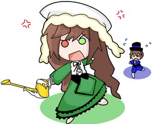 Rating: Safe Score: 0 Tags: 2girls anger_vein angry brown_hair chibi dress frills green_dress green_eyes hat head_scarf heterochromia image long_hair long_sleeves multiple_girls open_mouth pair red_eyes short_hair siblings sisters souseiseki spoken_anger_vein suiseiseki twins watering_can white_background User: admin