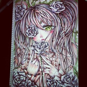 Rating: Safe Score: 0 Tags: 1girl artist_name flower hair_flower hair_ornament image kirakishou monochrome rose shikishi solo traditional_media User: admin