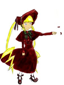 Rating: Safe Score: 0 Tags: 1girl blonde_hair blue_eyes bonnet bow capelet dress full_body image long_sleeves looking_at_viewer red_dress shinku shoes simple_background smile solo standing white_background white_legwear User: admin