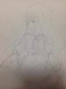 Rating: Safe Score: 0 Tags: 1girl capelet dress frills greyscale image long_hair long_sleeves looking_at_viewer monochrome patchouli_knowledge sketch solo suiseiseki traditional_media veil User: admin