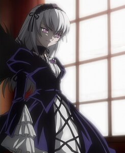 Rating: Safe Score: 0 Tags: 1girl dress frilled_sleeves frills hairband image indoors long_hair long_sleeves looking_at_viewer pink_eyes puffy_sleeves silver_hair smile solo suigintou wings User: admin