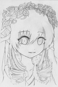 Rating: Safe Score: 0 Tags: 1girl drill_hair eyebrows_visible_through_hair flower greyscale hair_ornament image long_hair looking_at_viewer monochrome simple_background smile solo suigintou traditional_media upper_body white_background User: admin