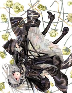 Rating: Safe Score: 0 Tags: 1girl black_footwear blush boots dress flower frills hairband image long_hair long_sleeves looking_at_viewer red_eyes ribbon rose silver_hair solo suigintou wings User: admin