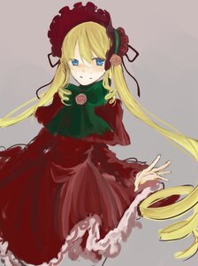 Rating: Safe Score: 0 Tags: 1girl blonde_hair blue_eyes bonnet bow bowtie capelet dress drill_hair flower green_bow grey_background image long_hair long_sleeves looking_at_viewer red_dress rose shinku simple_background solo twintails very_long_hair User: admin