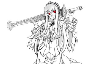 Rating: Safe Score: 0 Tags: 1girl blade breasts cleavage commentary_request dress dual_wielding frilled_sleeves frills greyscale hairband holding holding_weapon image large_breasts long_hair long_sleeves looking_at_viewer monochrome nabeyu photoshop_(medium) red_eyes ribbon rozen_maiden solo spot_color suigintou sword very_long_hair weapon wings User: admin
