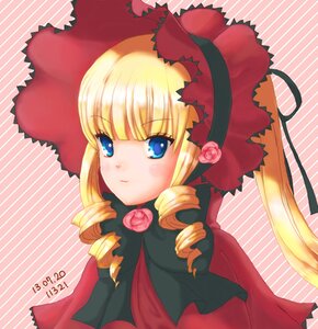 Rating: Safe Score: 0 Tags: 1girl blonde_hair blue_eyes blush bonnet bow dress drill_hair flower image long_hair long_sleeves looking_at_viewer pink_bow pink_flower pink_rose rose shinku solo striped striped_background twin_drills twintails User: admin