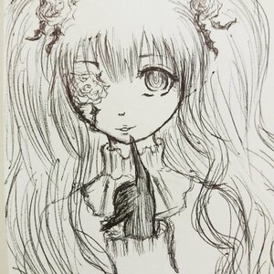 Rating: Safe Score: 0 Tags: 1girl closed_mouth flower greyscale hair_ornament image kirakishou long_hair looking_at_viewer monochrome simple_background sketch solo traditional_media upper_body User: admin