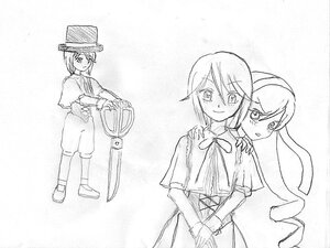 Rating: Safe Score: 0 Tags: blush capelet hat image long_hair monochrome pair short_hair sketch smile souseiseki suiseiseki weapon User: admin