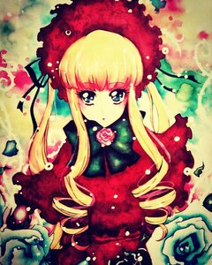 Rating: Safe Score: 0 Tags: 1girl bangs blonde_hair blue_eyes bonnet bow bowtie dress drill_hair flower green_bow hat image long_hair long_sleeves looking_at_viewer petals pink_flower pink_rose rose shinku sidelocks solo twin_drills twintails upper_body User: admin