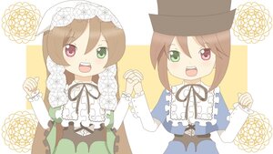 Rating: Safe Score: 0 Tags: 2girls :d brown_hair dress green_dress green_eyes hat head_scarf heterochromia holding_hands image long_hair long_sleeves looking_at_viewer multiple_girls open_mouth pair red_eyes ribbon short_hair siblings sisters smile souseiseki suiseiseki top_hat twins User: admin