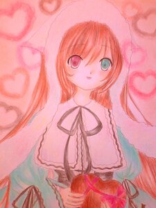 Rating: Safe Score: 0 Tags: 1girl capelet green_eyes heart heart-shaped_box heart_pillow heterochromia image long_hair long_sleeves looking_at_viewer pink_background red_eyes smile solo suiseiseki traditional_media valentine watercolor_(medium) User: admin