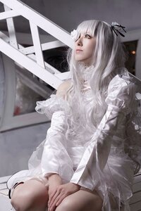 Rating: Safe Score: 0 Tags: 1girl bangs dress hair_ornament indoors kirakishou lips long_hair sitting solo white_dress white_hair User: admin